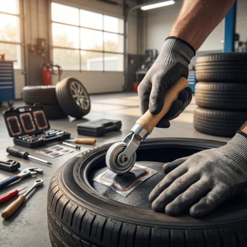 Patch Tire Repair Tool, Keenso Wooden Handle Repair Tube Stitch Puncture Patch Tyre Roller Bearing Tool Kit
