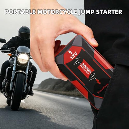 3000A Jump Starter for 6.0L Gas 4.0L Diesel Battery Jumper Box | 3000A peak current; fits glove box with hard case; 9 safety protections; power bank function; 3-mode LED light - color: red