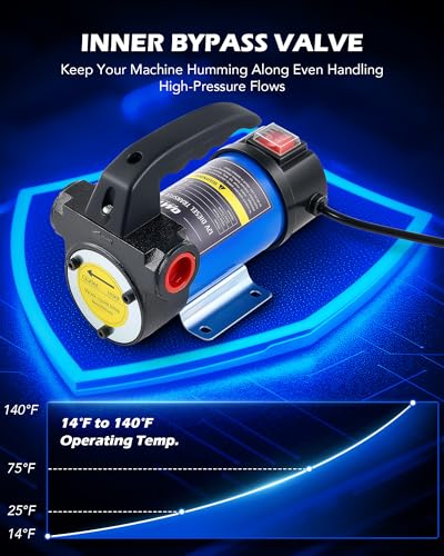 Orion Motor Tech Diesel Transfer Pump, 12 Volt Fuel Transfer Pump with Nozzle Hoses for Transferring Diesel, Kerosene, Self Priming DC Electric Fuel Pump Kit, Oil Not Included - color: 12GPM Diesel Pump Kit