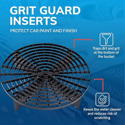 Grit Guard 5 Gallon Washing System | Includes 5 Gallon Bucket, Grit Guard, Bucket Dolly, and Gamma Seal Lid | for Car Wash and Detailing | Black - Made in the USA - color: Black