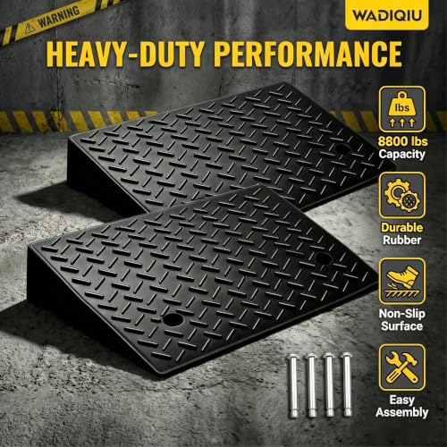 Rubber Curb Ramp,2 Pack,2.7" Rise Height,for Cars, wheelchairs | 8800lbs,with fixing bolts, Smooth transition fits vehicles & wheelchairs, lawn mowers,for driveways and sidewalks,shed. - size: 2.7" H