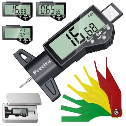 Preciva Tire Tread Depth Gauge & Brake Lining Gauge Set, Digital Tire Depth Gauge with Large LCD Display and in, MM, F Conversion, for Tread Depth, Brake Shoe and Pad Wear - color: Black