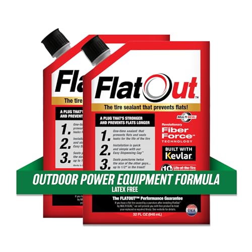 FlatOut Off Road Tire Sealant, Outdoor Power Equipment Formula, Prevents Flat Tires, Fix a Flat Tire, Seals Leaks, Contains Kevlar, 32 Ounce Bag, 2-Pack - size: 2-Pack (64 oz)