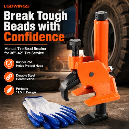 Manual Tire Bead Breaker Tool, Professional Heavy Duty Hand Held Tire Changer with Rubber Pad Protector for ATV, Tractor, Lawn Mower, Truck & Car Tires (Orange)
