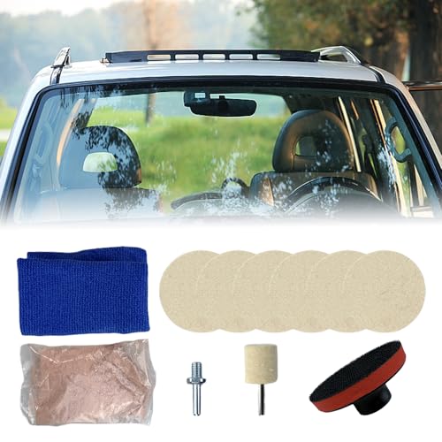 9Pcs/Set Glass Polishing Kit, 100g Cerium Oxide Powder Polishing Kit with Towel Polishing Wheels Set Polish Pads, Deep Scratch Remover for Windscreen and Glass Repair - color: 2