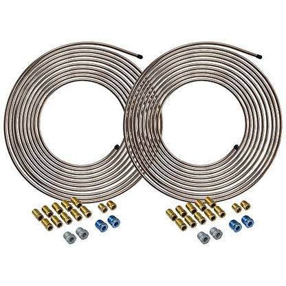 4LIFETIMELINES - 1/4" x 25' True Copper-Nickel Alloy Non-Magnetic, Brake Line Tubing Coils and Fittings, 2 Complete Kits, Brake Line Roll and Fittings, Copper Nickel Tubing, Fuel Line Repair - size: 2 Coils and Fitting Kit