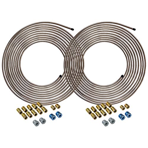 4LIFETIMELINES - 1/4" x 25' True Copper-Nickel Alloy Non-Magnetic, Brake Line Tubing Coils and Fittings, 2 Complete Kits, Brake Line Roll and Fittings, Copper Nickel Tubing, Fuel Line Repair - size: 2 Coils and Fitting Kit