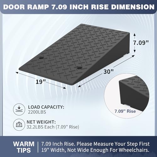 Rubber Threshold Ramp 7.09 Inch Rise, Wheelchair Rubber Door Ramp with Non-Slip Surface, Home Step Ramp with Channel for Wheelchairs/Cars/Scooters(1PCS, 2200LBs Loading) - size: 7.09IN-1PC