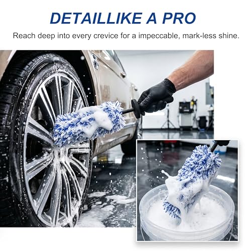 Wheel Barrel Brush, 2026 New Car Wheel Cleaner Brushs Long Handle Microfiber Wheel, Non Scratch Car Detailing Brush for Rim Cleaning and Car Detailing (1Pcs Blue) - color: 1Pcs Blue