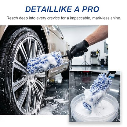 Wheel Barrel Brush, 2026 New Car Wheel Cleaner Brushs Long Handle Microfiber Wheel, Non Scratch Car Detailing Brush for Rim Cleaning and Car Detailing (1Pcs Black) - color: 1Pcs Black