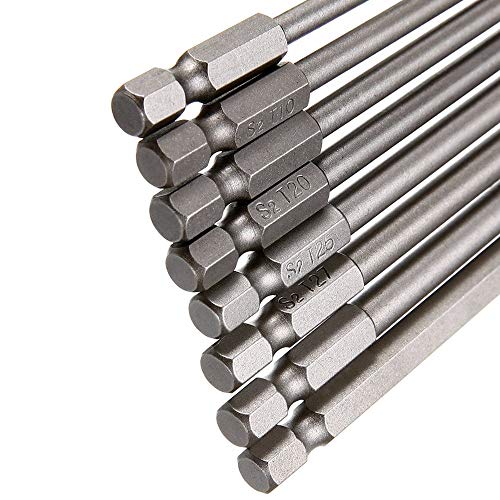 Wolfride 8Pcs Torx Head Screwdriver Bit Set 1/4 Inch Hex Shank Torx Head Drill Bits T8 T10 T15 T20 T25 T27 T30 T40 Magnetic Torx Bit set S2 150mm Length - style: Torx Head