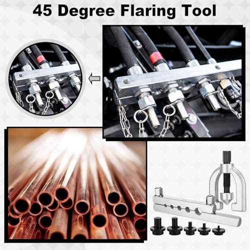 Sosation 45 Degree Flaring Tool for SAE Refrigeration HVAC Tubing Flaring Tool Kit Fittings 3/16'' - 1/2'' 45° Eccentric Single Flare Accessories for Brake Hydraulic Lines Copper Pipe Tube