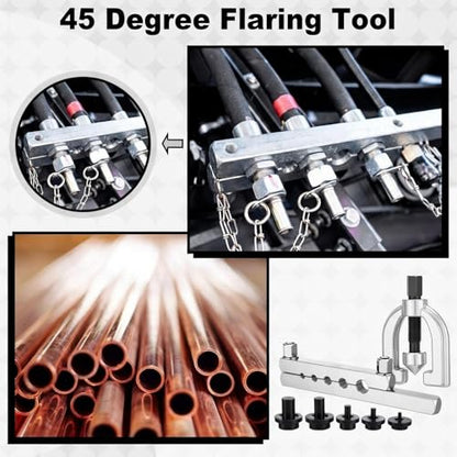 Sosation 45 Degree Flaring Tool for SAE Refrigeration HVAC Tubing Flaring Tool Kit Fittings 3/16'' - 1/2'' 45° Eccentric Single Flare Accessories for Brake Hydraulic Lines Copper Pipe Tube