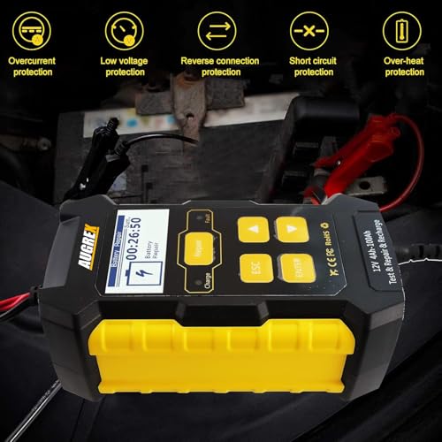 KW510 12V Car Battery Tester, 4Ah-100Ah Battery Load Tester Digital Display | Fully Automatic Smart Charger Automotive Pulse Repair Maintainer, Trickle Charger Battery Desulfator