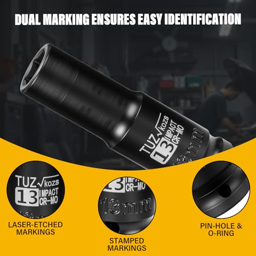 1/2 Inch Drive 13mm Deep Metric 6 Point CR-MO Impact Socket | Radius Corner Design,Square Chamfered Opening,Axle Nut Impact Grade Socket for Easy Removal - size: 1/2” Drive 13mm Deep, style: 1/2" Drive Deep Socket
