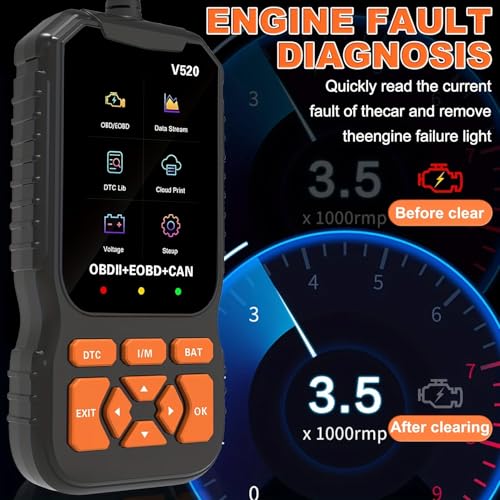 Professional V520 OBD2 Scanner – Advanced Car Diagnostic Tool with Live Data, Check Engine Reset, ABS/SRS Scan, Mode 6 & 8, Oxygen Sensor & Battery Test – Works with All Cars 1996+ (OBDII/EOBD)