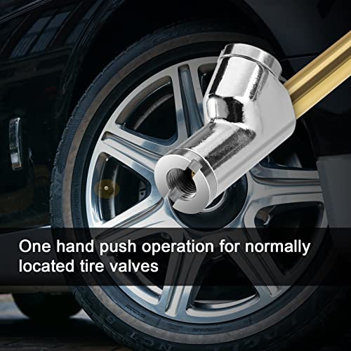 LUMITECO 2-Way Connection 13.8" Extended Air Chuck Set, 1/4 in FNPT Straight Foot Dual Head Tire Inflate Chuck with Standard Brass Quick Plug, Tire Air Compressor Fill Kit for Truck RV Dually Tires - size: 14'' - Solid Brass