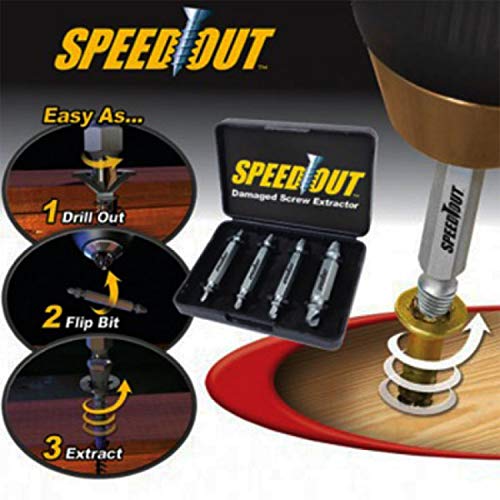Speed Out Screw Remover, 4Piece Extractor Kit, Speed Steel Damaged and Stripped Screw Extractor Remover, Broken Bolt and Damaged Screw Extractor