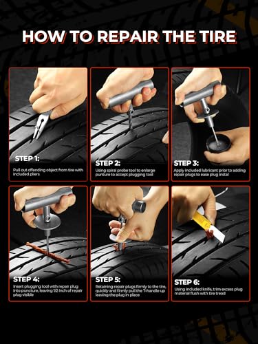 AUTOWN Flat Tire Repair Kits, 74 Pcs Universal Tire Plug Kit Heavy Duty Flat Tire Puncture Repair Kit for Cars, Trucks, Motorcycles, ATV，RV, Jeep, Tractor, Trailer
