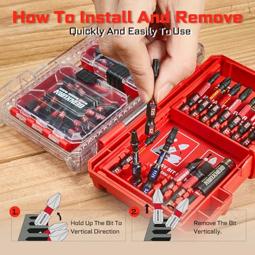 Geinxurn 74Pieces Impact Screwdriver Bits Set, Magnetic S2 Steel Phillips/Slotted/Square/Torx Insert Power Bits Tips, Impact Bit Holder with Red Storage Box Case - style: STKB074-RD