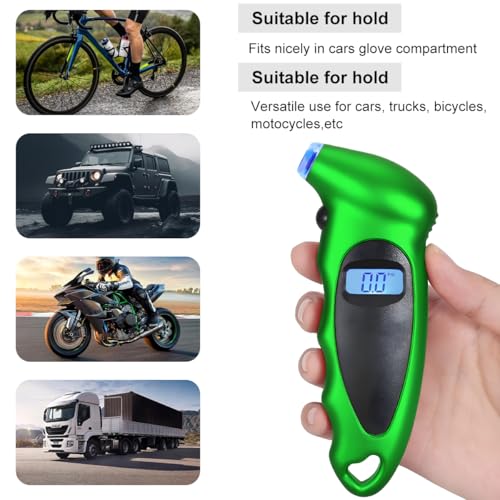 KVAEY Digital Tire Pressure Gauge, 150 PSI 4 Settings Accurate Tire Gauge with Non-Slip Grip, Backlight LCD Tire Pressure Gauge Reader Checker Tool for Car Truck Bicycle Motorcycle (Green) - color: Green