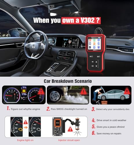 OBD2 Scanner & Battery Tester, Car Diagnostic Tool for Check Engine Light | Read and Clear Error Codes, Check Emission Readiness and Test Battery Status on OBD2 Vehicles Manufactured Since 1996（red） - color: red