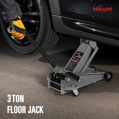 Nilight 3 Ton Floor Jack, Heavy-Duty Steel Car Service Jack with Quick Lift Pump, 5.31"-19.69" Lifting Range - style: Single Pump