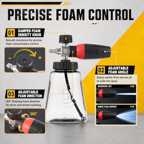 Raincovo Foam Cannon R 2.0 with Wide Mouth and Base, Adjustable Snow Foam for Pressure Washer, Thick Soap Cannon for Car Wash, 1/4 Inch Quick Connector