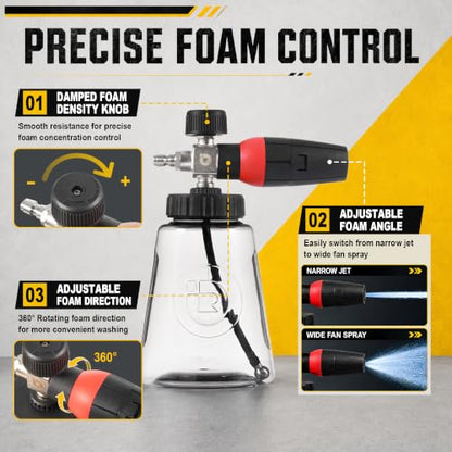 Raincovo Foam Cannon R 2.0 with Wide Mouth and Base, Adjustable Snow Foam for Pressure Washer, Thick Soap Cannon for Car Wash, 1/4 Inch Quick Connector