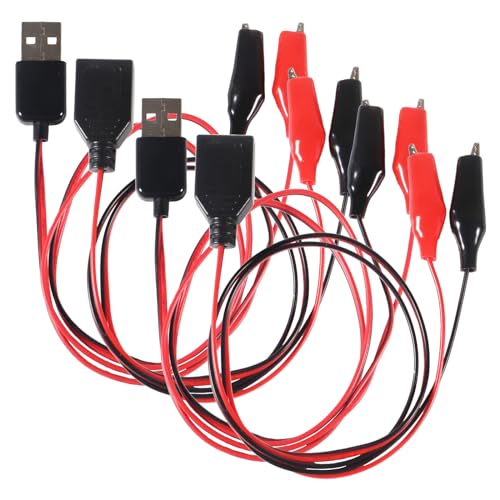 4PCS USB to Alligator Clip Adapter Cable, 24AWG 2PCS Male USB to Alligator Clip Jumper Probe, 2Pcs Female USB to Dual Copper Alligator Clip Test Leads 60cm / 1.96 ft for Testing The Circuit - color: USB to Alligator Clip