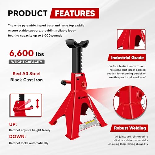 3 Ton Car Jack Stands Adjustable Auto Floor Jackstands with Double Locking and Large Foot Base for Lifting SUVS, Heavy Duty Carbon Steel Wider and Thicker Upright Rod 6,600 lb Capacity 2 Pack - size: Upgraded 3-Ton Jack Stands