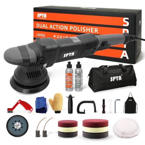 Buffer Polisher, SPTA 5-Inch 125mm Dual Action Random Orbital Car Polisher,Car Detailing Kit, 4Pcs 5inch & 4Pcs 6Inch Polishing Pad,Packing Bag for Car Polishing and Waxing--DAPSET-US