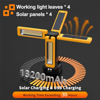 13200mAh Rechargeable Solar Work Light with Folding Stand and Carrying Bag, AODOO 8000 Lumen Stepless Dimmable , White/Warm/Nature White/RED(SOS) with Detachable Tripod (Orange(Remote)) - color: Orange(Remote)