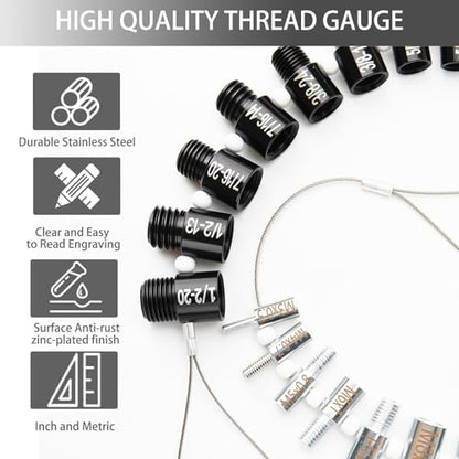 Nut and Bolt Thread Checker, Bolt Size Finder, 45 Male/Female Thread Gauges (24 Inch & 21 Metric) Thread Checker Standard and Metric, Bolts and Nut Identifier Gauge - size: 45 Gauges (24 Inch & 21 Metric)