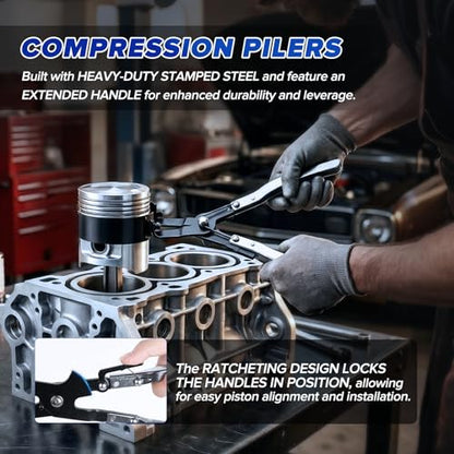 MRCARTOOL Piston Ring Compressor Tool 7Pcs with Plier,6 Rings 2-7/8"-4-5/8" | Ratchet-Locking Piston Ring Pliers，Black Coated Steel, Wear-Resistant, Rustproof, for Car Truck Motorcycle Engine - size: Premium 7-Piece Set