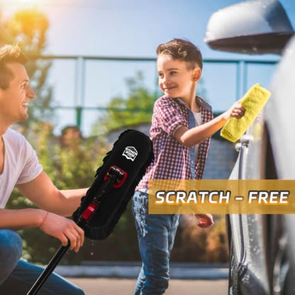Car Wash Brush with Long Handle, Chenille Microfiber Car Wash Mop Kit, Scratch Free Car Cleaning Supplies with Ergonomic 15掳 Curved Extension Pole for RV Truck Boat Windshield - Black - color: Black