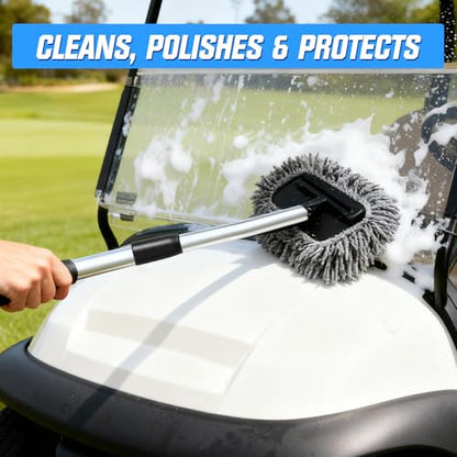 4 Pcs Golf Cart Cleaner Kit, Golf Cart Body Windshield Polish Cleaner with Cleaning Brush Towels, Removes Hard Water Stains, Battery Acid, Grease, Lubricates & Rust Proofs