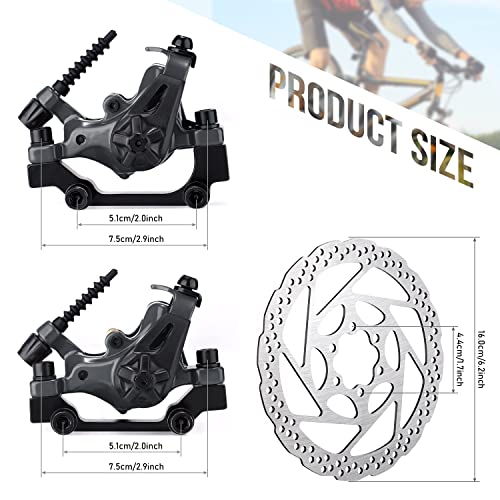 TOBWOLF 1 Pair Mechanical Disc Brake Kit, MTB Front & Rear Disc Brake Caliper with 160mm Rotor, Dual Piston Mechanical Brake Set, Bicycle Accessories for Mountain Bike, Road Bike, BMX - Black - color: Mechanical Disc Brake Set - Dual Piston （Black）