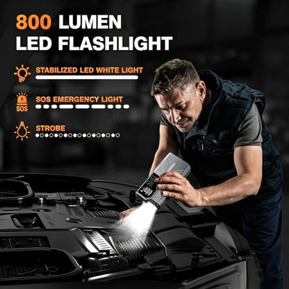 7000A 150PSI Car Battery Jump Starter with Air Compressor Battery Jump Box | for 12V(All Gas/12L Diesel), 21800mAh Car Battery Jumper Starter Portable with Auto-Shutoff Tire Inflator, 800lm Light