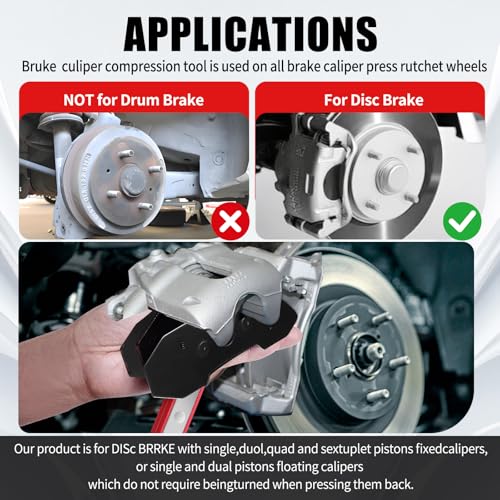 Brake Tools, Brake Caliper Compression Tool, Brake Caliper Tool, Caliper Piston Compressor Tool with 2 Heavy-Duty Caliper Hooks, Car Disc Brake Repair (Large Size red)