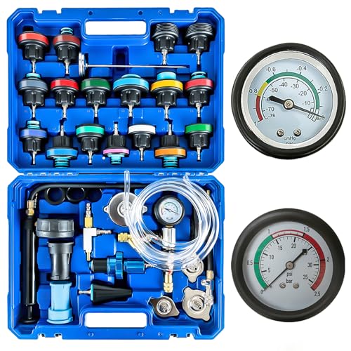 ATPEAM 34pcs Universal Radiator Pressure Tester Coolant Pressure Tester and Vacuum Refill Kit for Automotive Cooling System Water Tank Leakage Detection - size: 34pcs