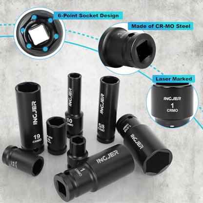 1/2" Drive Impact Socket Set, 70 Piece SAE 3/8" to 1-1/4" and Metric 10-24mm, 6 Point Cr-MO Alloy Steel for Auto Repair, Easy-to-Read Size Markings, Rugged Construction, Storage Case - size: 1/2inch 70PCS SET