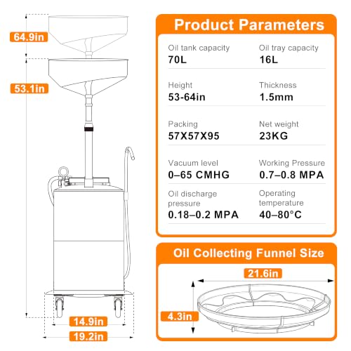 Upgraded Design Waste Oil Drain Tank, Pneumatic Oil Drainer, Oil Lift Drain and Extractor,Air Operated Drainer for Oil Change (Black-5702) - color: Black-5702