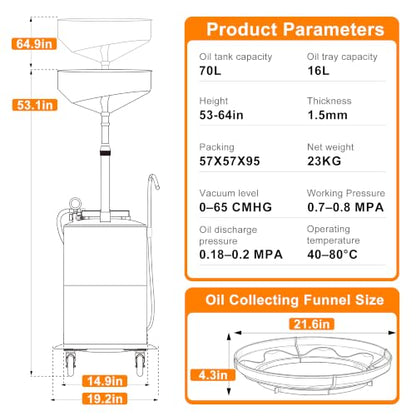 Upgraded Design Waste Oil Drain Tank, Pneumatic Oil Drainer, Oil Lift Drain and Extractor,Air Operated Drainer for Oil Change (Black-5702) - color: Black-5702