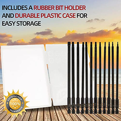 6" Long Torx Bit Set (12 Pack of Drill Bits with Case) Security Tamper Proof Star Design in T7, T8, T9, T10, T15, T20, T25 x 3, T27, T30, and T40 - style: Extra Long Torx Bits
