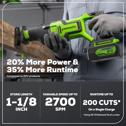 Greenworks 24V Brushless 2 pcs Cordless Power Tool Combo Kit, Include 310 in./lbs Drill Driver 18+1 Position Clutch, 1/2 '' Keyless Chuck, 1-1/8" Reciprocating Saw, 2 x 2Ah Batteries and 1× Charger - size: 2PCS Combo Kits(Drill+Recip Saw)