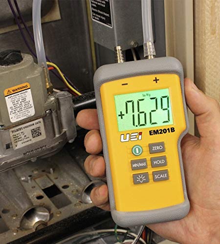 UEi EM201SPKIT Static Pressure Test Kit with EM201B Digital Differential Manometer, HVAC Pressure Measurement Kit, Includes Pressure Testing Accessories