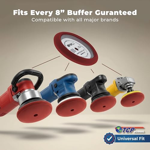 TCP Global 8" Red Foam Buffing Pad Extra Coarse Cutting Polish Hook and Loop Backing - Buffing Pad for Automotive, Marine, Truck, RV & Compound Cutting - color: Red