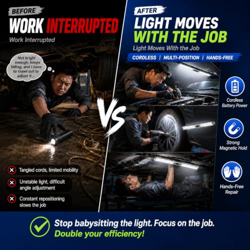 Professional Underhood Work Light, Slim LED Mechanic Light Bar with Heavy-Duty N52 Magnets, 7500mAh Rechargeable Automotive Repair Light for Engine Bay, Chassis, Shop