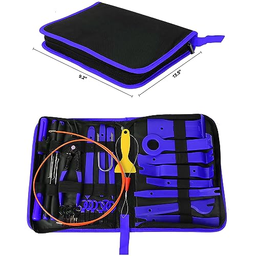 GOOACC 40Pcs Trim Removal Tool,Auto Terminal Removal Key Tool,Auto Clip Pliers Stereo Removal Tools,Car Upholstery Repair Removal Kit,Precision Hook and Pick Set,Wiring Threader,Car Film Scrape-Blue - color: Blue